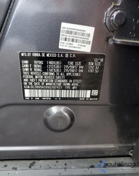 2019 Honda Hr-V Lx z USA, uszkodzony, nr VIN 3CZRU5H3XKG707431